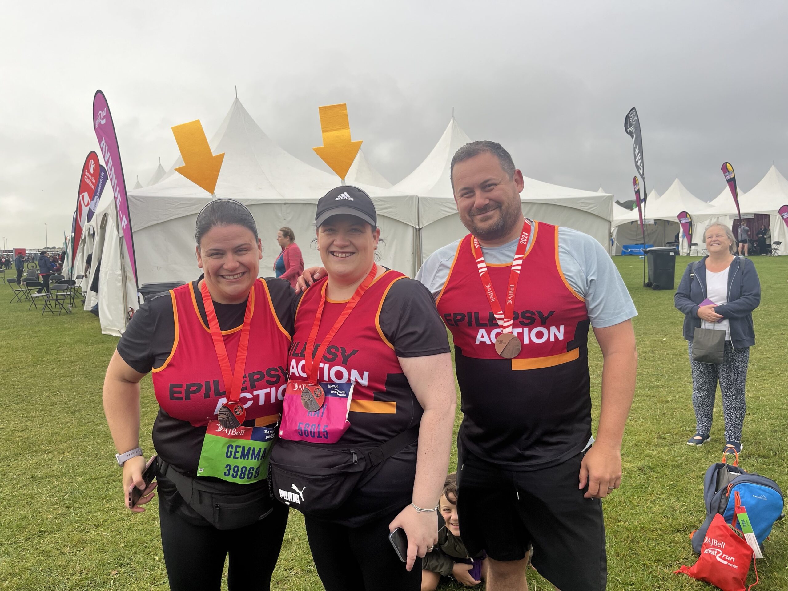 Runners were celebrating they completed the Great North Run 2024 at Charity Village