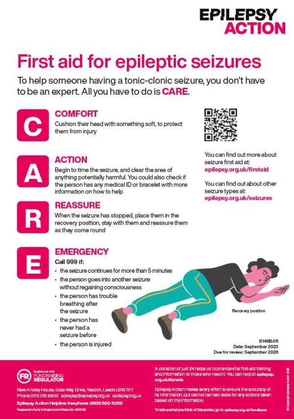 First aid for tonic-clonic seizures (Poster) - Epilepsy Action