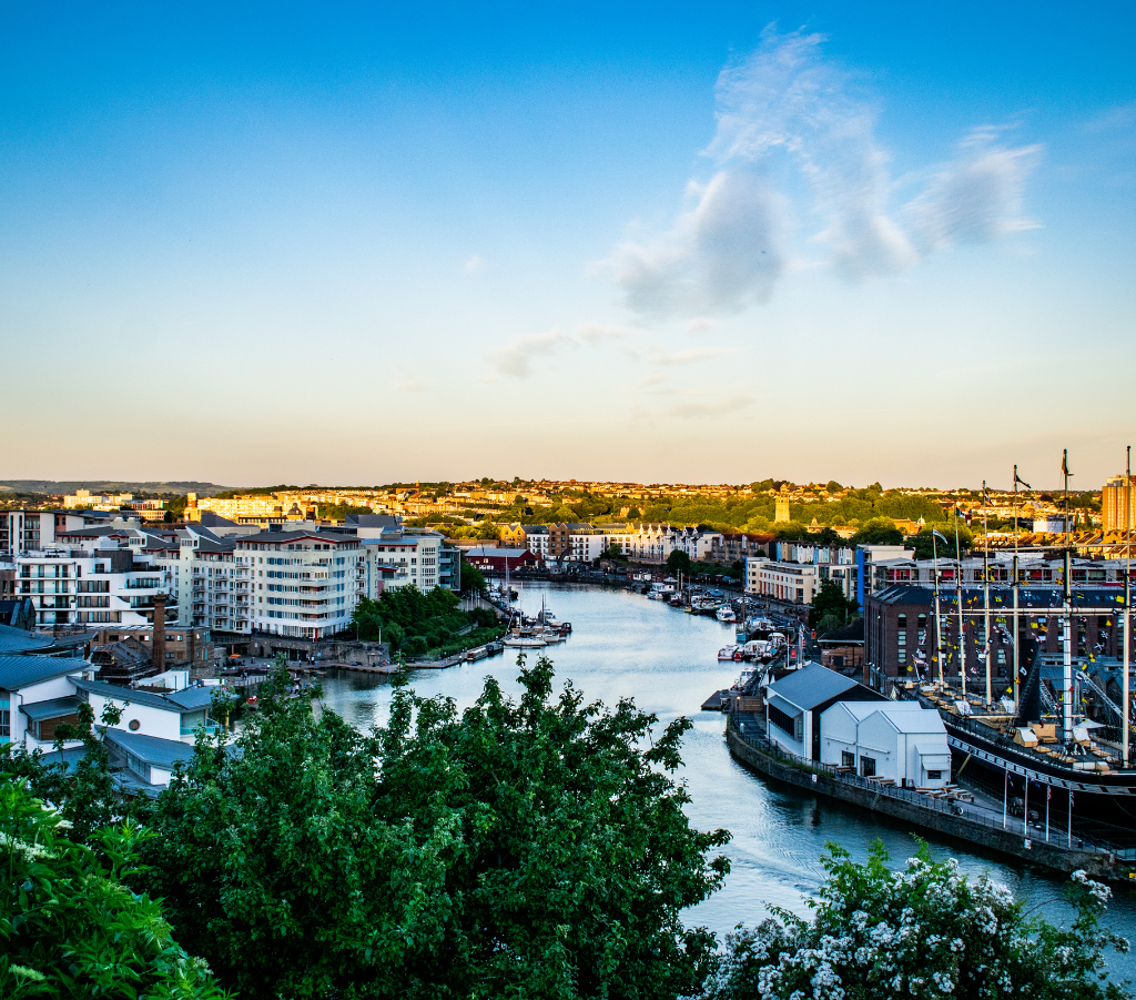 A skyline view of Bristol harbour