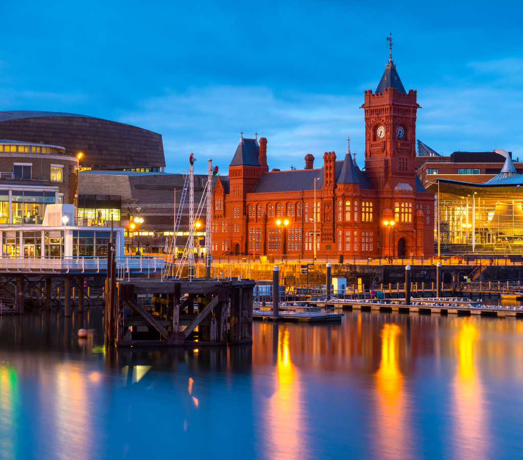 A waterside view of Cardiff Bay