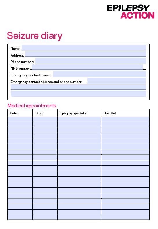 Screen shot of Epilepsy Action seizure diary