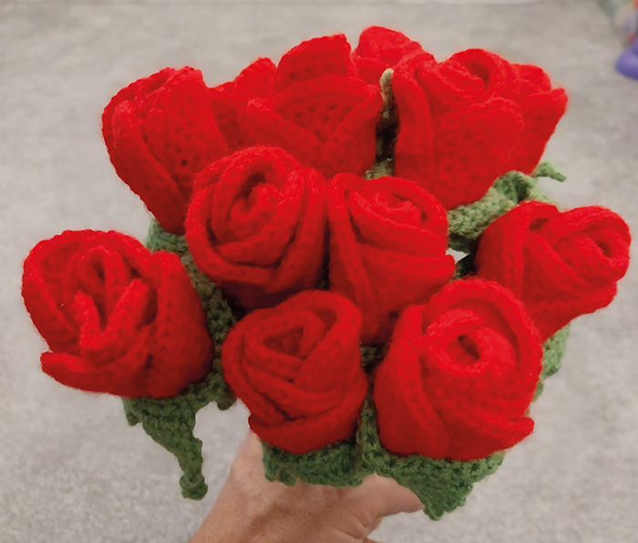 A bouquet of a dozen crocheted roses