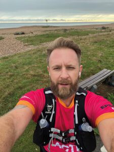 Barry Ahearn selfie while doing one of 27 half marathons